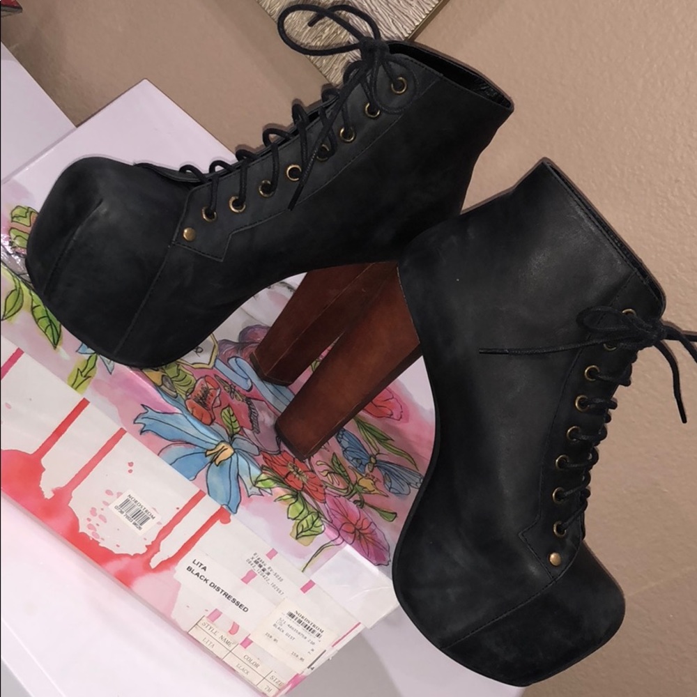 Jeffrey Campbell Lita Black Distressed booties